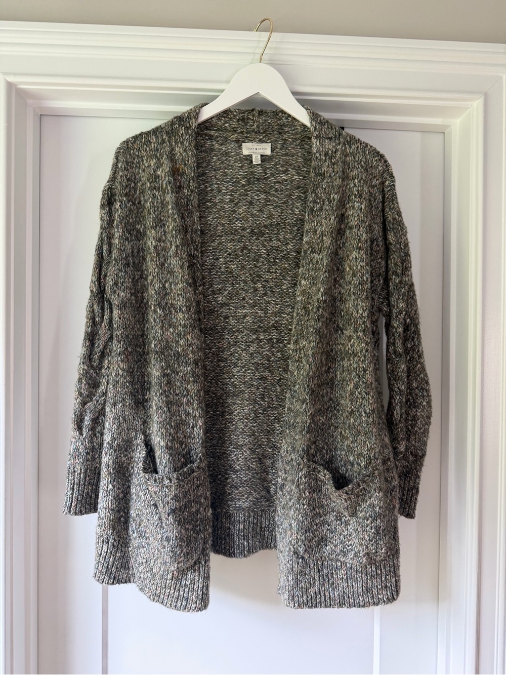 Lucky Brand Marled Open-Front Cardigan in Gray/Multicolor Yarn Size Small